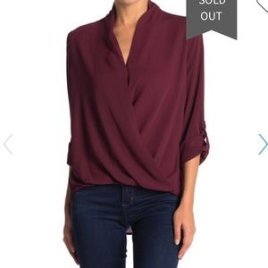 Pleione Surplus Roll Sleeve High/Low Blouse